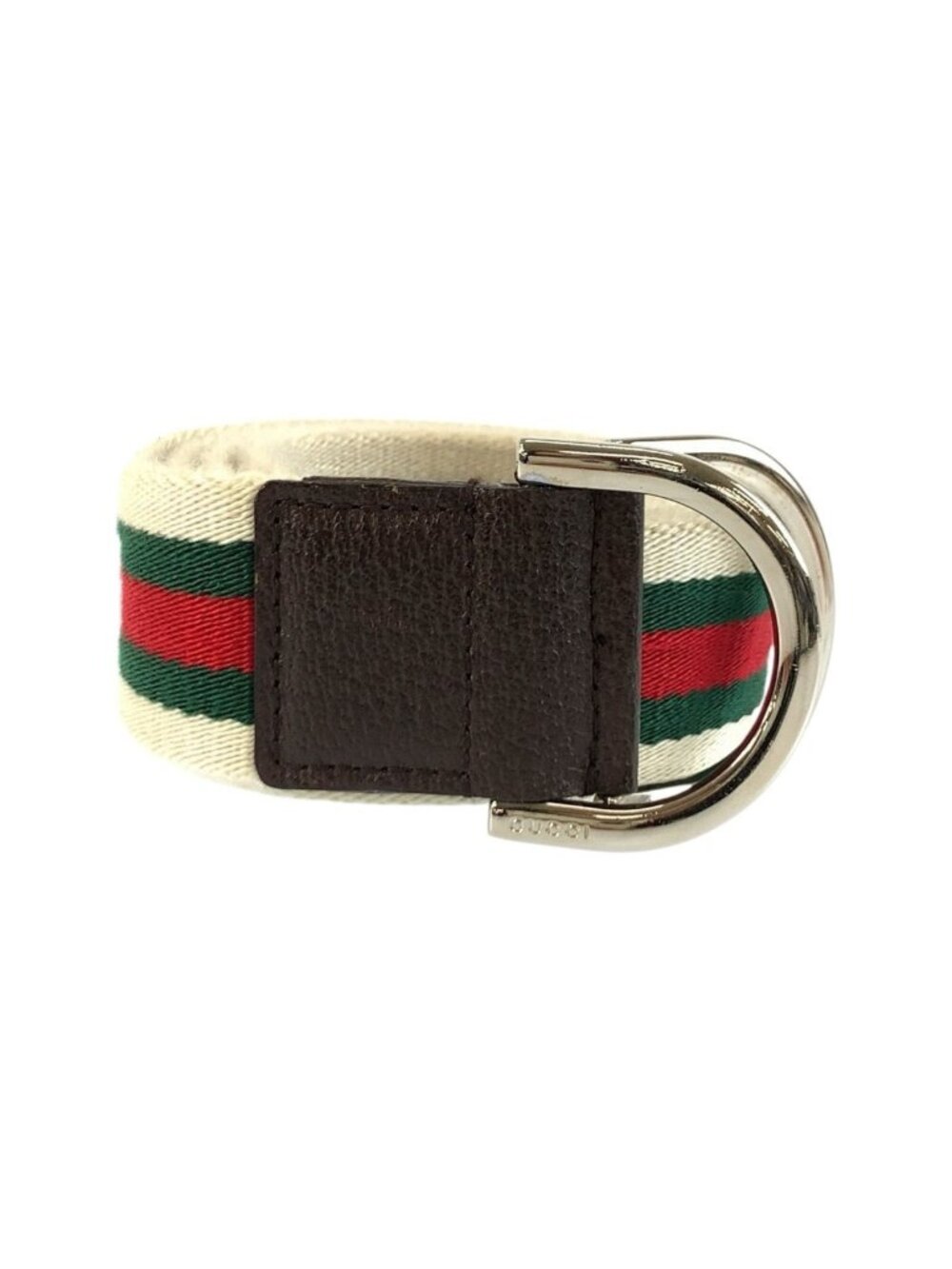 Gucci Sherry Line Double Ring 85 White Green Red Canvas Belt